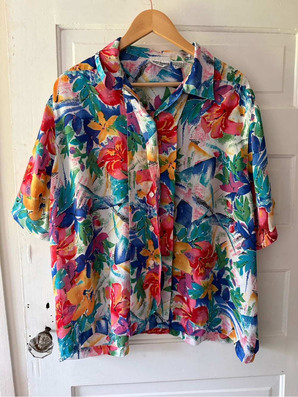 Vintage Alfred Dunner Short Sleeve Button Down Colorful Floral Abstract Blouse